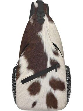 Cow Print Sling Bag - Cute Crossbody Backpack for Women & Men, Fur Texture